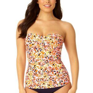 Anne Cole Twist Front Shirred Bandeaukini Womens M Orange Swim Travel Beach Pool